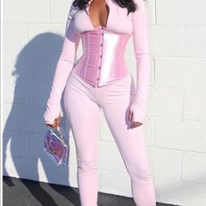 Pink Zip Up Jumpsuit With Corset